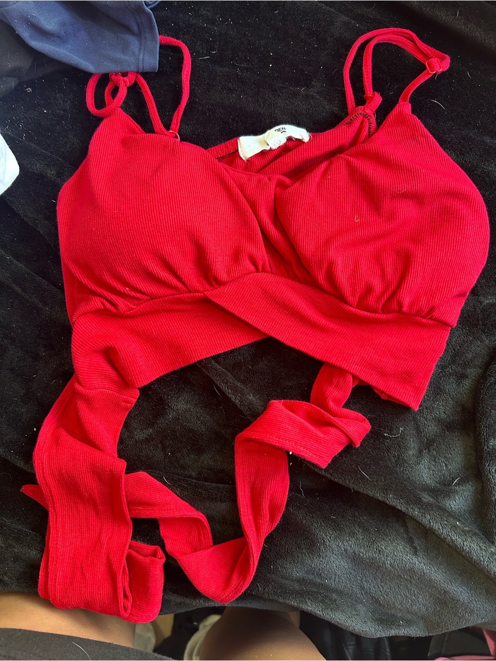 Red Ribbed Wrap Crop Bralette Top